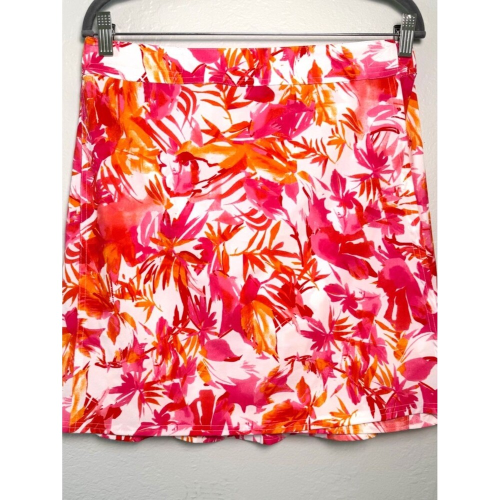 RipSkirt Hawaii Pink Orange Tropical Floral Mini Wrap Skirt Medium Length 2